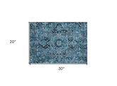 2' X 3' Denim and Gray Oriental Washable Non Skid Indoor Outdoor Area Rug